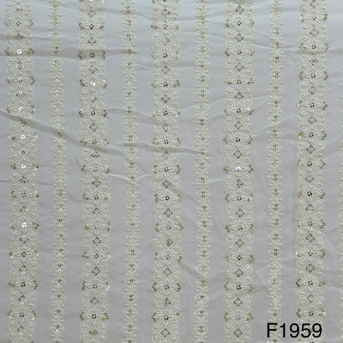 Dyeable Thread Sequins Embroidered Georgette Fabric - F1959